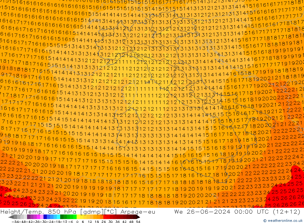 Height/Temp. 850 hPa Arpege-eu We 26.06.2024 00 UTC