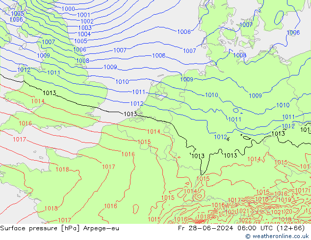 Pressione al suolo Arpege-eu ven 28.06.2024 06 UTC