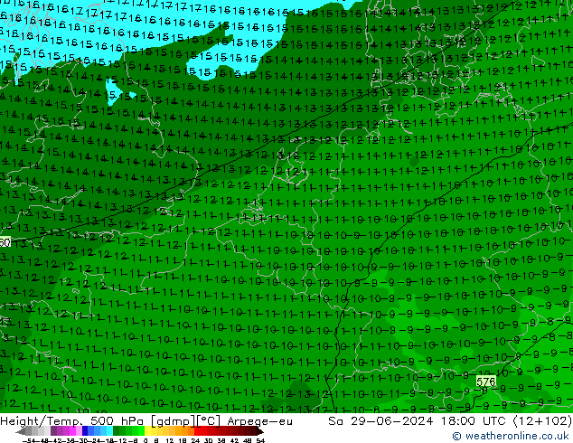 Geop./Temp. 500 hPa Arpege-eu sáb 29.06.2024 18 UTC