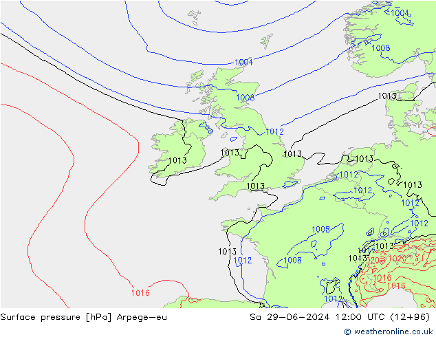 Surface pressure Arpege-eu Sa 29.06.2024 12 UTC