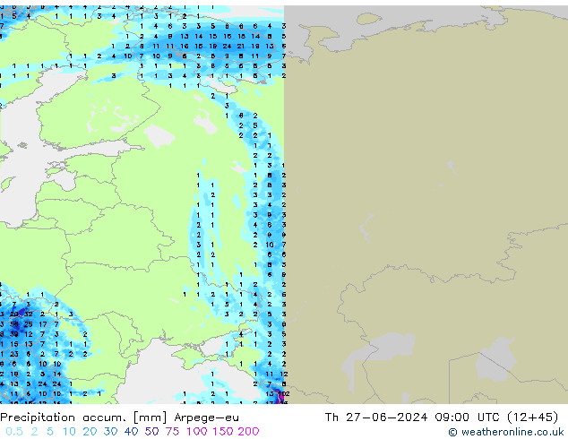 Precipitation accum. Arpege-eu Qui 27.06.2024 09 UTC