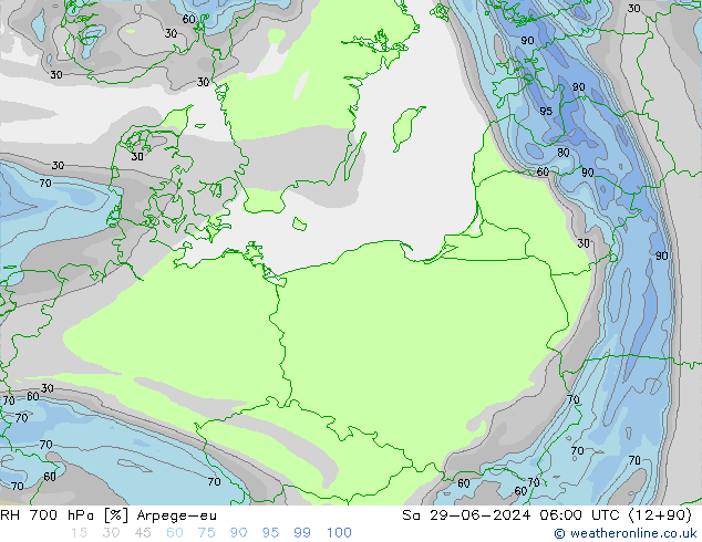 RH 700 hPa Arpege-eu  29.06.2024 06 UTC