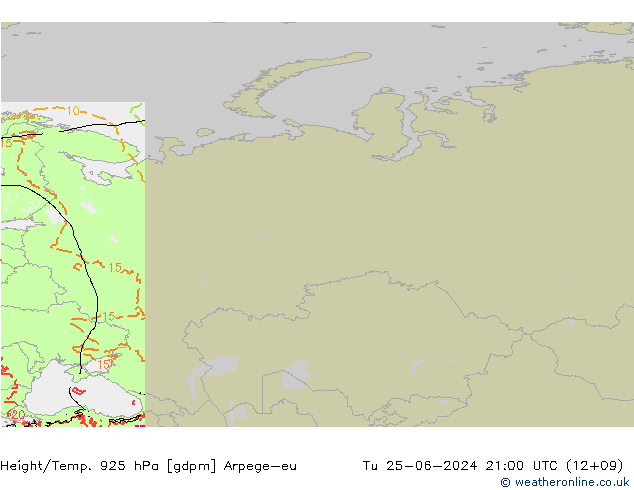 Géop./Temp. 925 hPa Arpege-eu mar 25.06.2024 21 UTC