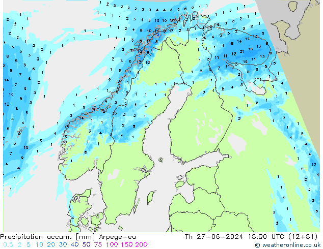 Precipitation accum. Arpege-eu Th 27.06.2024 15 UTC