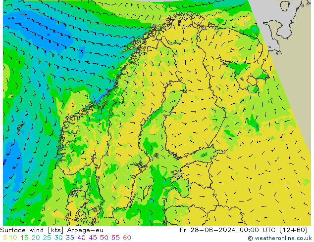 Vento 10 m Arpege-eu Sex 28.06.2024 00 UTC