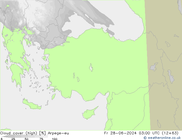 Cloud cover (high) Arpege-eu Fr 28.06.2024 03 UTC