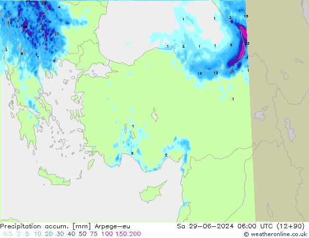 Precipitation accum. Arpege-eu sab 29.06.2024 06 UTC