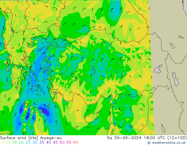 Vent 10 m Arpege-eu sam 29.06.2024 18 UTC