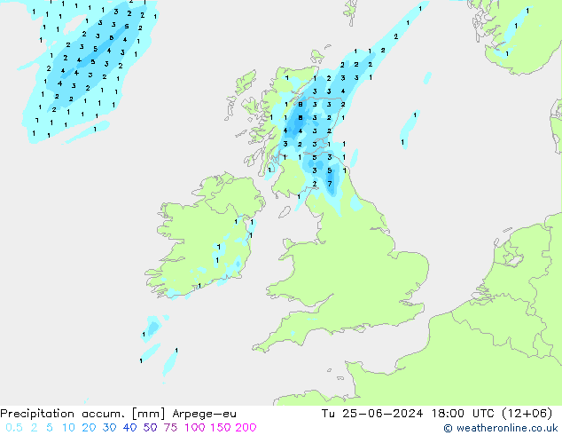 Precipitation accum. Arpege-eu Tu 25.06.2024 18 UTC