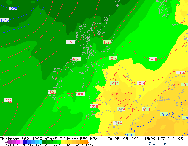 Thck 850-1000 hPa Arpege-eu  25.06.2024 18 UTC