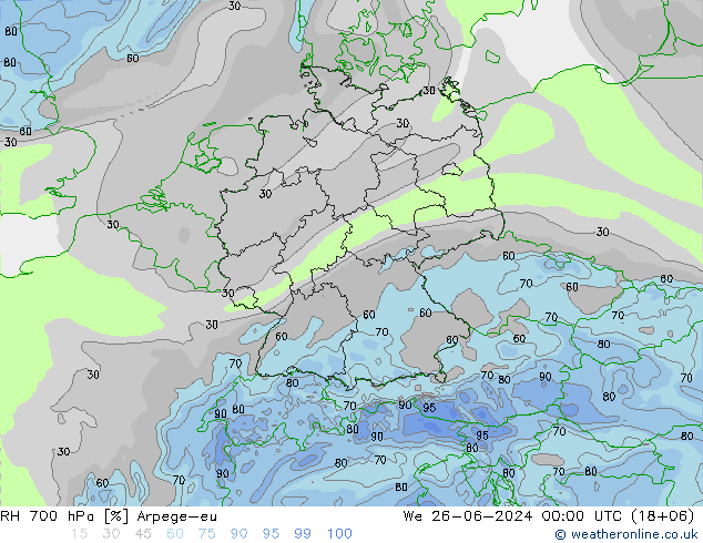 RH 700 hPa Arpege-eu 星期三 26.06.2024 00 UTC