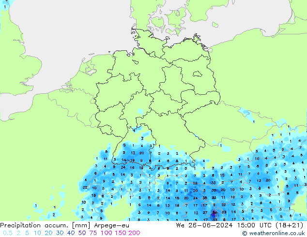 Precipitation accum. Arpege-eu 星期三 26.06.2024 15 UTC