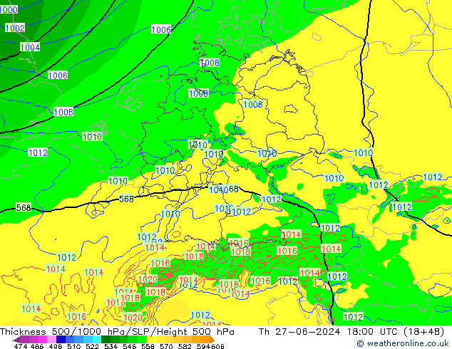 Dikte 500-1000hPa Arpege-eu do 27.06.2024 18 UTC