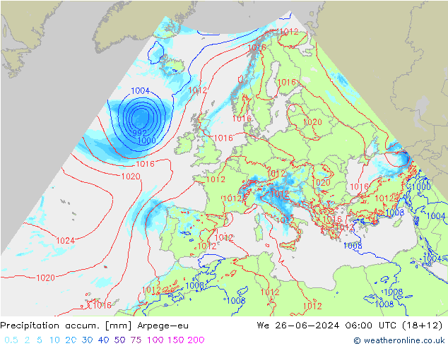 Precipitation accum. Arpege-eu  26.06.2024 06 UTC