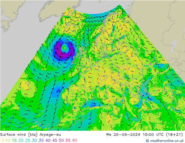 风 10 米 Arpege-eu 星期三 26.06.2024 15 UTC