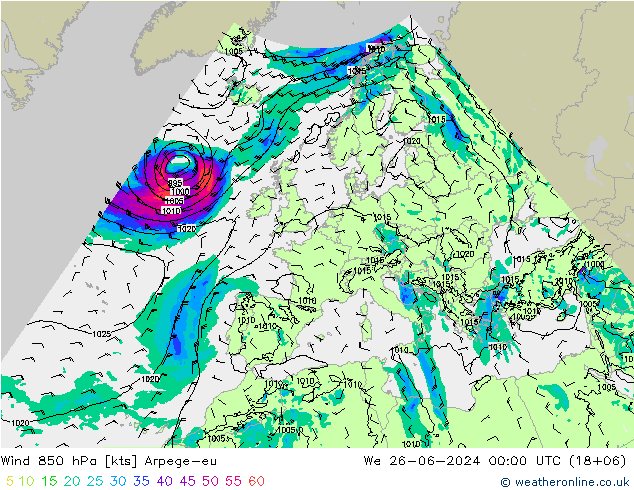 风 850 hPa Arpege-eu 星期三 26.06.2024 00 UTC
