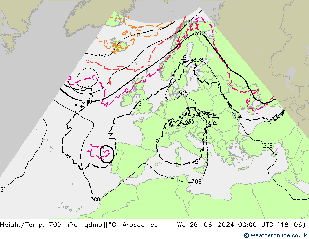 Height/Temp. 700 hPa Arpege-eu 星期三 26.06.2024 00 UTC