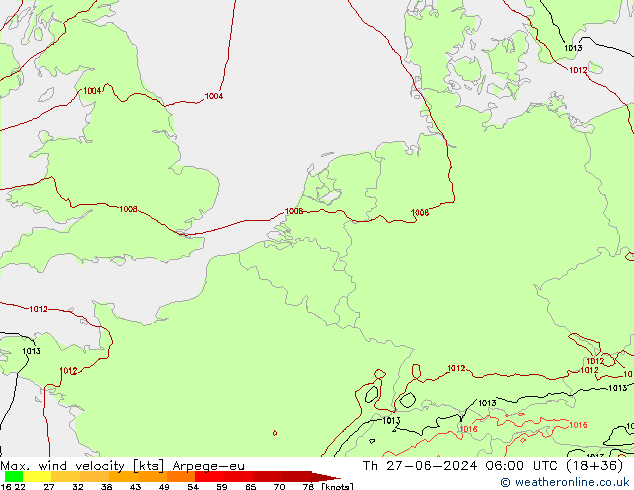 Max. wind snelheid Arpege-eu do 27.06.2024 06 UTC