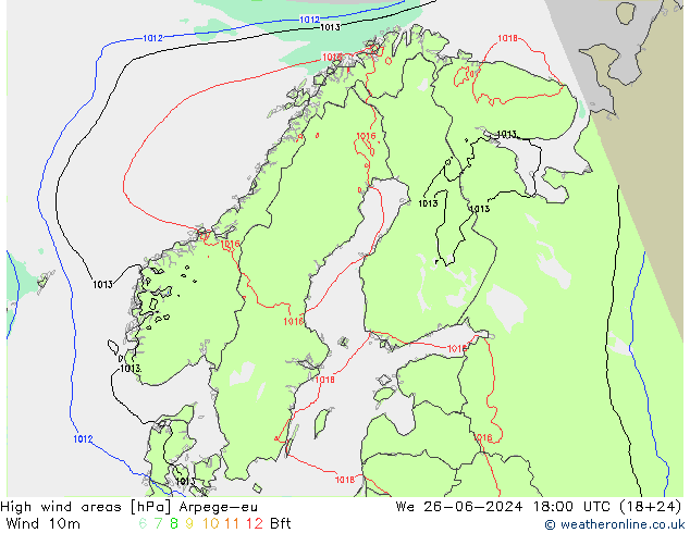 High wind areas Arpege-eu 星期三 26.06.2024 18 UTC