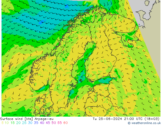 风 10 米 Arpege-eu 星期二 25.06.2024 21 UTC