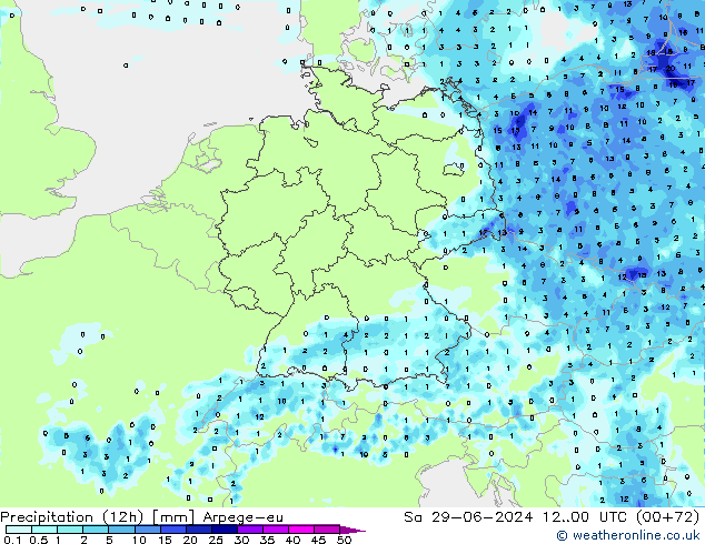 Totale neerslag (12h) Arpege-eu za 29.06.2024 00 UTC