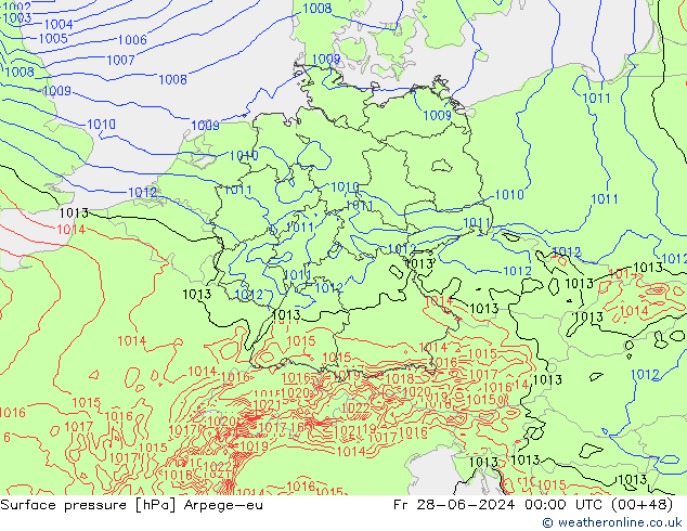 Bodendruck Arpege-eu Fr 28.06.2024 00 UTC