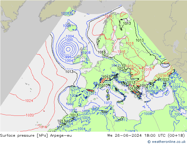地面气压 Arpege-eu 星期三 26.06.2024 18 UTC