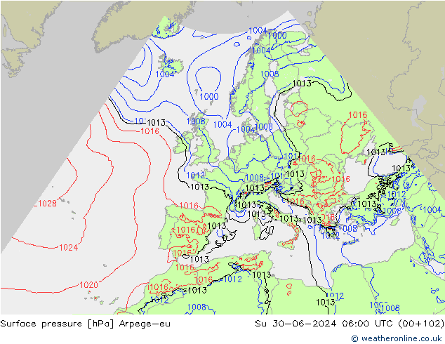 Surface pressure Arpege-eu Su 30.06.2024 06 UTC