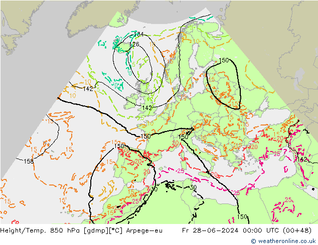 Height/Temp. 850 hPa Arpege-eu 星期五 28.06.2024 00 UTC