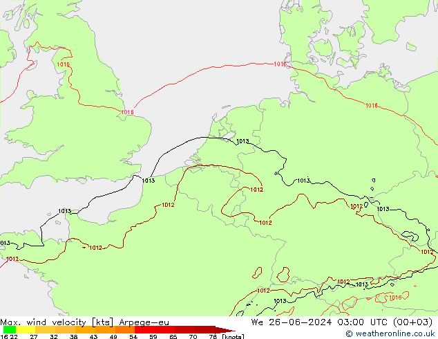 Max. wind velocity Arpege-eu 星期三 26.06.2024 03 UTC