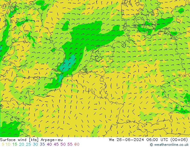 Wind 10 m Arpege-eu wo 26.06.2024 06 UTC