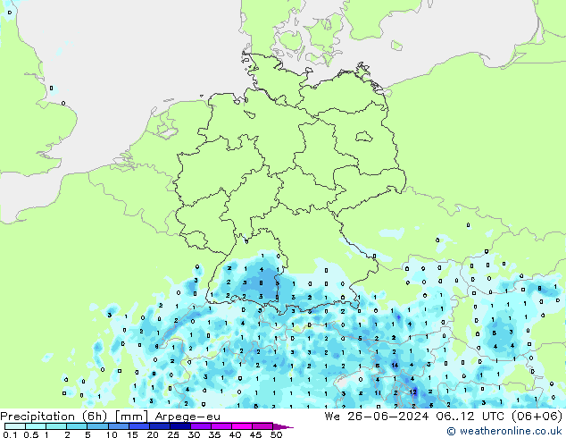 降水量 (6h) Arpege-eu 星期三 26.06.2024 12 UTC