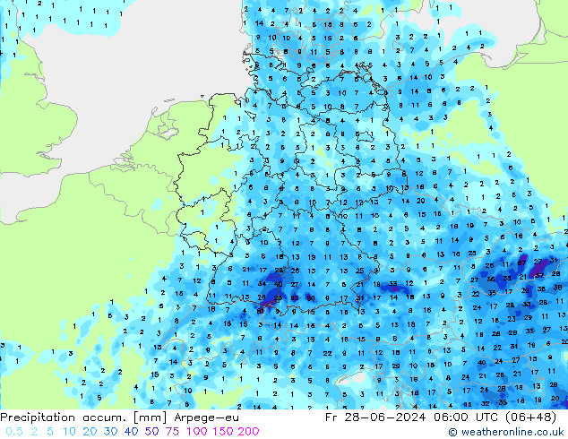Precipitation accum. Arpege-eu 星期五 28.06.2024 06 UTC