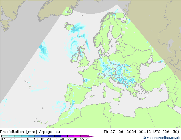 Srážky Arpege-eu Čt 27.06.2024 12 UTC