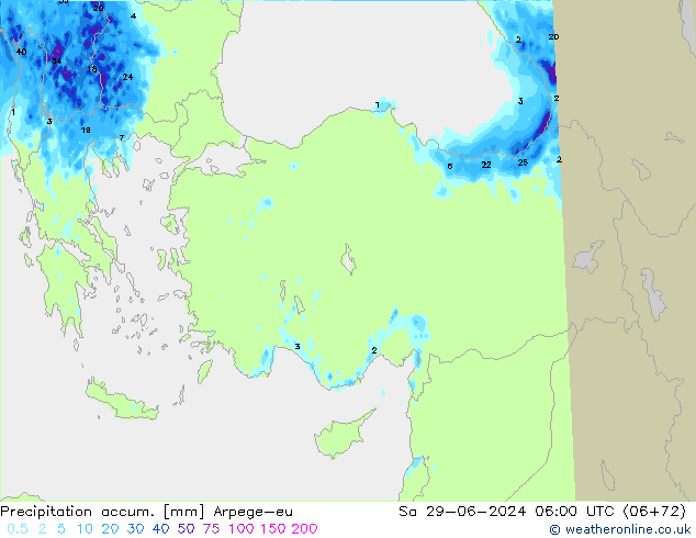 Precipitation accum. Arpege-eu Sa 29.06.2024 06 UTC