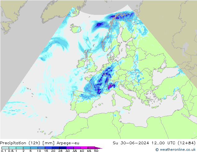 Precipitación (12h) Arpege-eu dom 30.06.2024 00 UTC