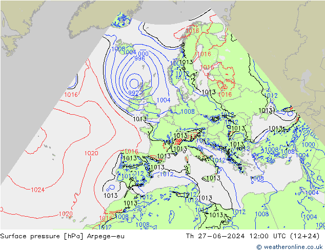pressão do solo Arpege-eu Qui 27.06.2024 12 UTC