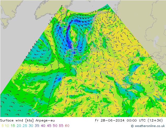 Wind 10 m Arpege-eu vr 28.06.2024 00 UTC