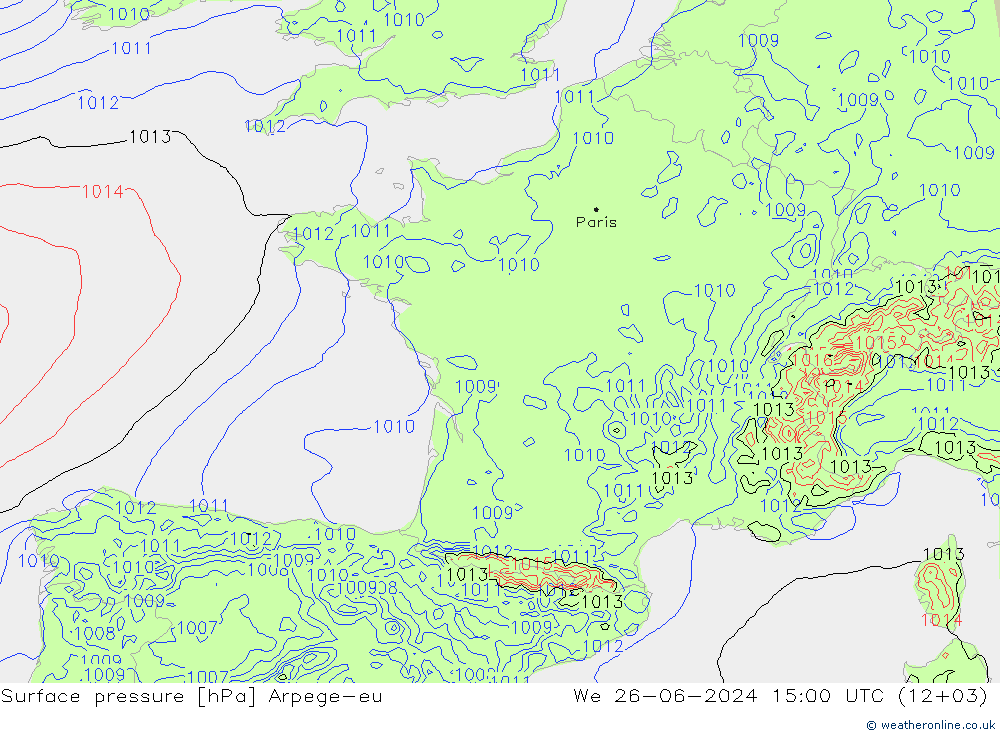 Luchtdruk (Grond) Arpege-eu wo 26.06.2024 15 UTC