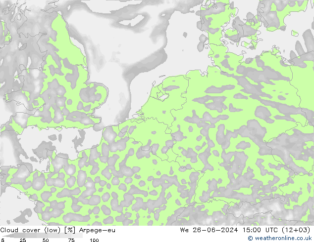 Bewolking (Laag) Arpege-eu wo 26.06.2024 15 UTC