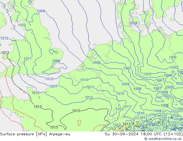 Luchtdruk (Grond) Arpege-eu zo 30.06.2024 18 UTC