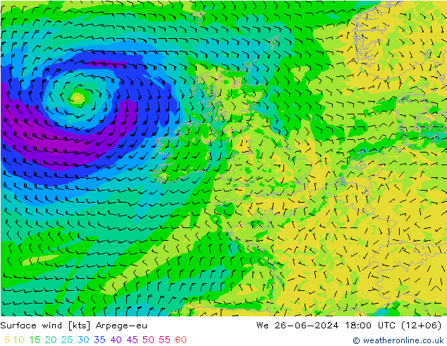 Wind 10 m Arpege-eu wo 26.06.2024 18 UTC