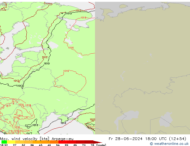 Max. wind snelheid Arpege-eu vr 28.06.2024 18 UTC