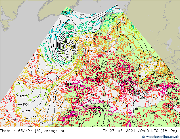 Theta-e 850hPa Arpege-eu do 27.06.2024 00 UTC