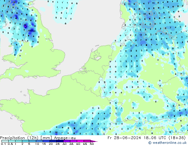 降水量 (12h) Arpege-eu 星期五 28.06.2024 06 UTC
