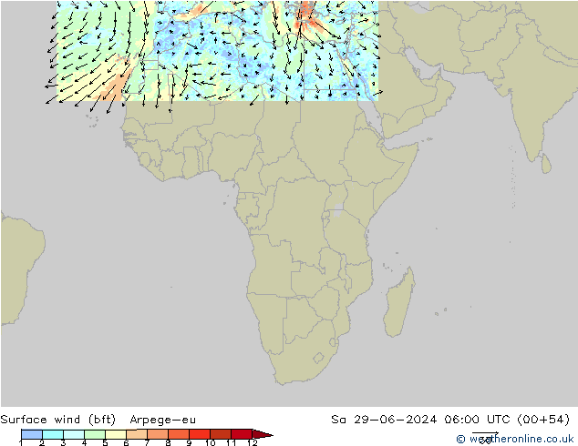 Wind 10 m (bft) Arpege-eu za 29.06.2024 06 UTC
