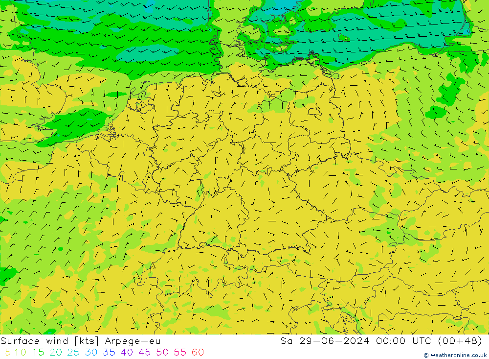 Wind 10 m Arpege-eu za 29.06.2024 00 UTC