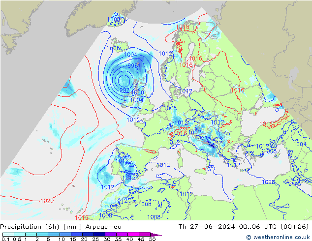降水量 (6h) Arpege-eu 星期四 27.06.2024 06 UTC