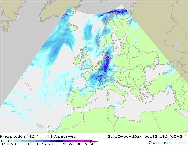 降水量 (12h) Arpege-eu 星期日 30.06.2024 12 UTC