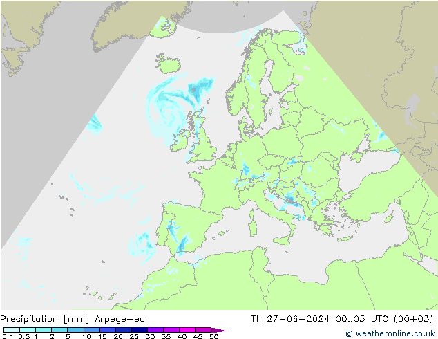 降水 Arpege-eu 星期四 27.06.2024 03 UTC